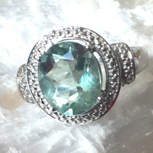 Green Fluorite .925 Ring Large Oval Silver Natural Gemstone